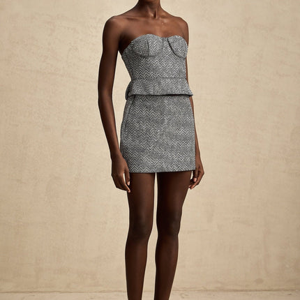 Chantal gray corset top with herringbone pattern