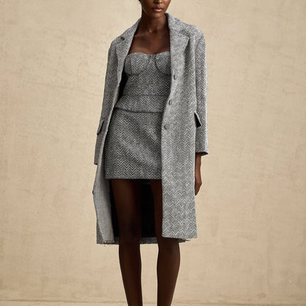 Chantal Gray Herringbone Coat with Stud Accents