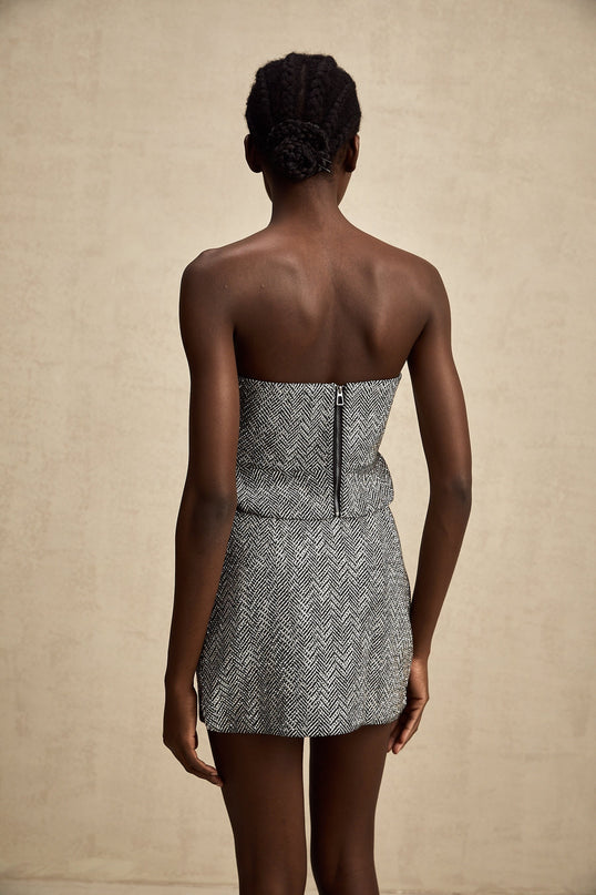 Chantal Grey Herringbone Corset Crop Top with Metal Studs