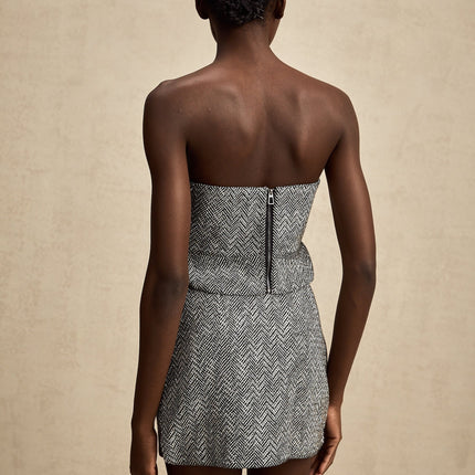 Chantal Grey Herringbone Mini Skirt With Side Zip