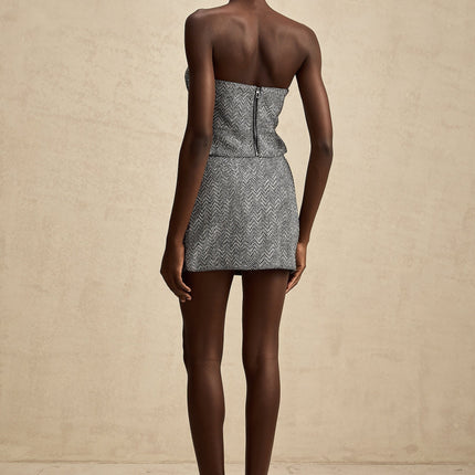 Chantal Grey Herringbone Mini Skirt With Side Zip