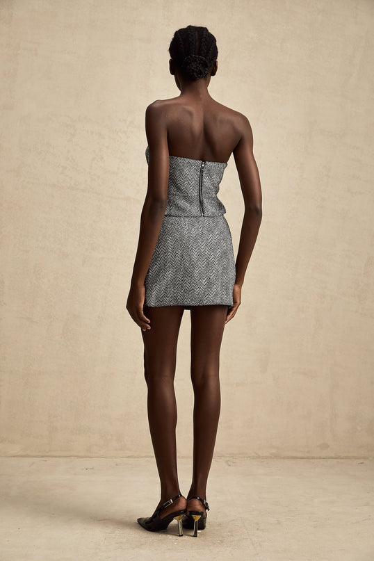 Chantal Grey Herringbone Mini Skirt With Side Zip