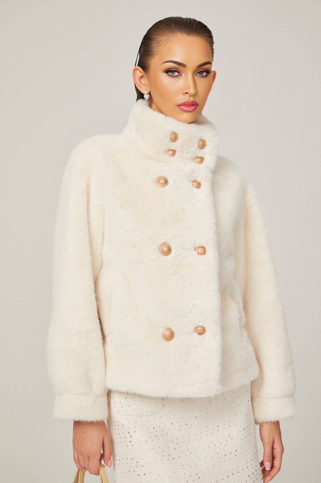 Chantal white fauxfur doublebreasted jacket