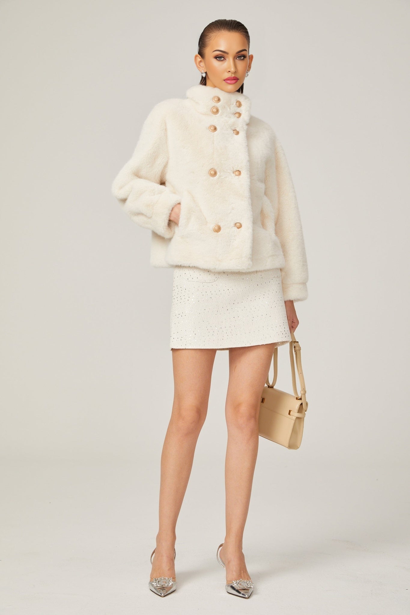 Chantal white fauxfur doublebreasted jacket