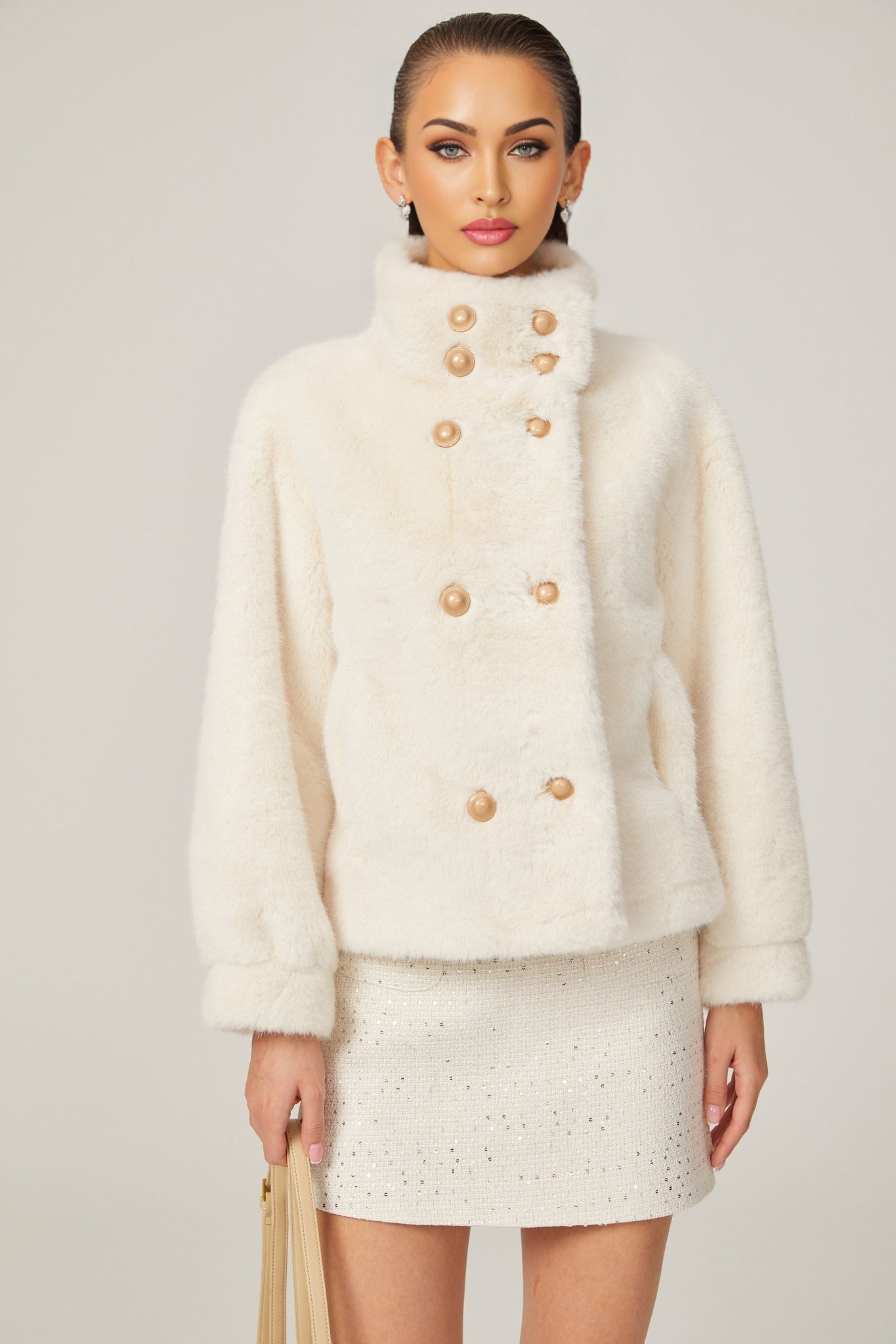 Chantal white fauxfur doublebreasted jacket