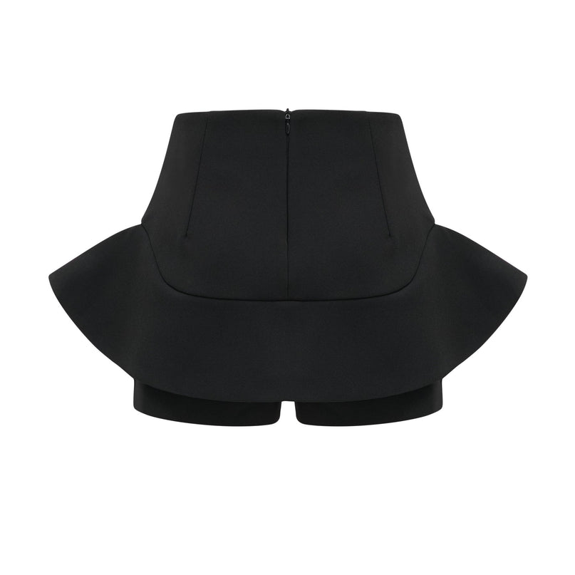 Charlee Black Culotte Shorts High Waisted Flounce Hem Layered Design Zip Fastening Polyester Spandex