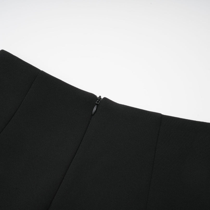 Charlee Black Culotte Shorts High Waisted Flounce Hem Layered Design Zip Fastening Polyester Spandex
