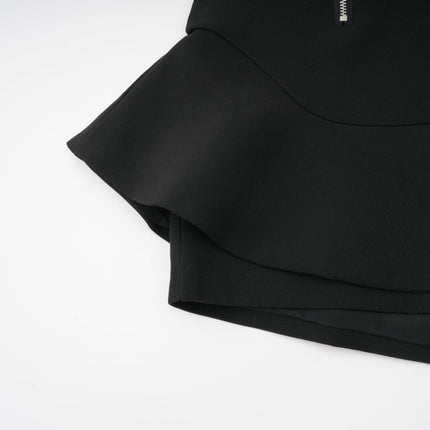 Charlee Black Culotte Shorts High Waisted Flounce Hem Layered Design Zip Fastening Polyester Spandex