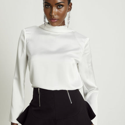 Charlee Black High Waisted Culotte Shorts Flounce Hem Layered Design Zip Fastening Polyester Spandex