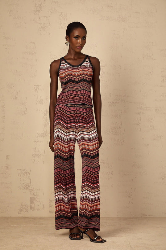Charlee Red Chevron Pattern Knitted Top Trousers Set