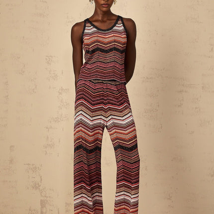 Charlee Red Chevron Pattern Top Trousers Set Multicolor Knit Stretch Jersey