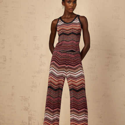 Charlee Red Chevron Pattern Top Trousers Set Multicolor