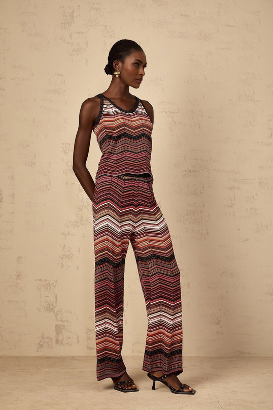 Charlee Red Chevron Pattern Top Trousers Set
