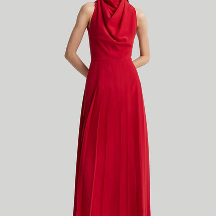 Charlee Red Dress Italian Made Polyester Acetate O-Neckline Sleeveless Mid-Calf Length Sheath Silhouette Pullover Closure