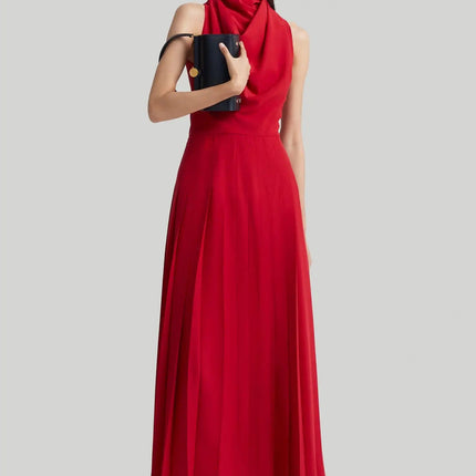 Charlee Red Dress Polyester Acetate O-neckline Sleeveless Mid-calf Length Sheath Silhouette Pullover Closure Italian Flair