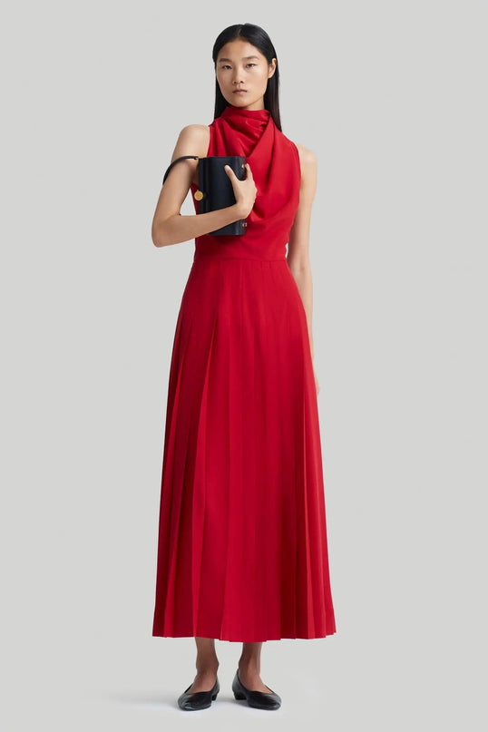 Charlee Red Dress Polyester Acetate O-neckline Sleeveless Mid-calf Length Sheath Silhouette Pullover Closure Italian Flair