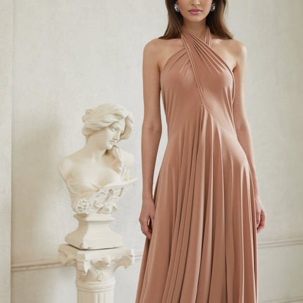 Charleigh Brown Halter Neck Midi Dress