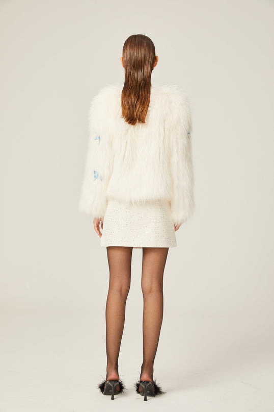 Charleigh White Faux Fur Butterfly Jacket