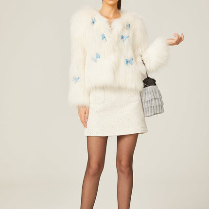 Charleigh White Faux Fur Butterfly Jacket