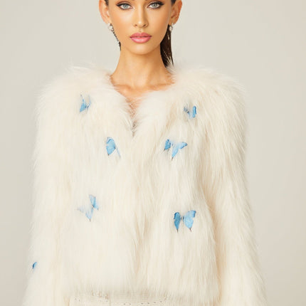 Charleigh White Faux Fur Butterfly Jacket