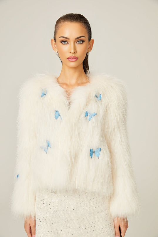 Charleigh White Faux Fur Butterfly Jacket