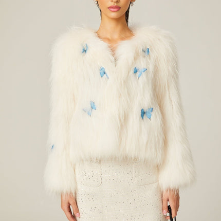 Charleigh White Faux Fur Butterfly Jacket