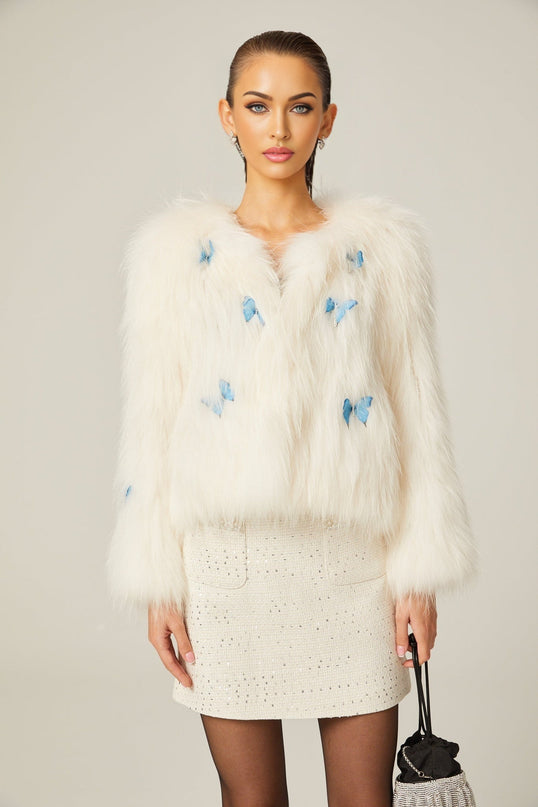 Charleigh White Faux Fur Butterfly Jacket