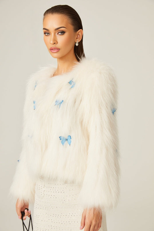 Charleigh White Faux Fur Butterfly Jacket