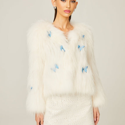 Charleigh White Faux Fur Butterfly Jacket