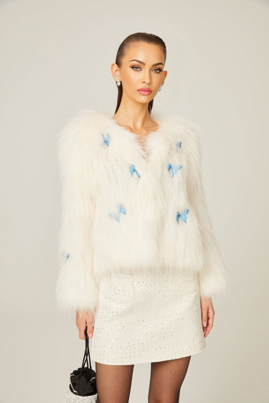 Charleigh White Faux Fur Butterfly Jacket