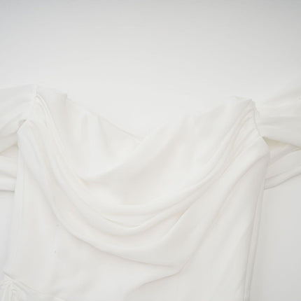 Charleigh White Mini Dress Ribbon Ruched Layered
