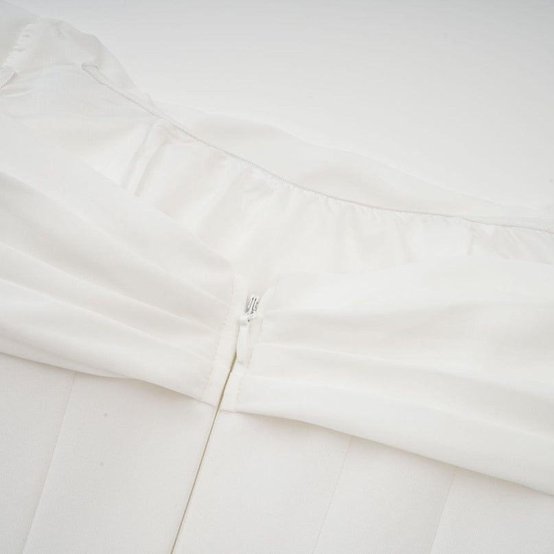 Charleigh White Mini Dress Ribbon Ruched Layered
