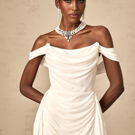 Charleigh White Mini Dress Ribbon Ruched Layered