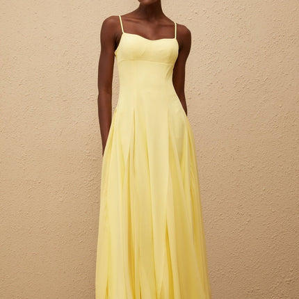 Charleigh Yellow Maxi Dress with Scoop Back and Adjustable Straps