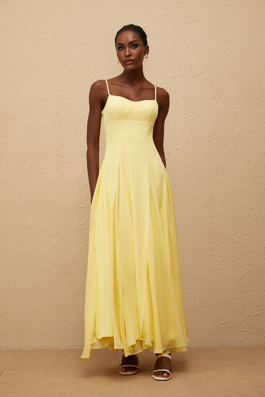 Charleigh Yellow Maxi Dress with Scoop Back and Adjustable Straps