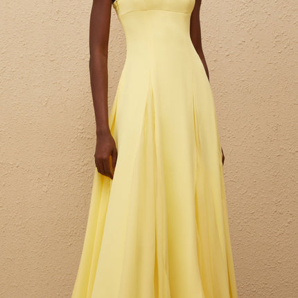 Charleigh Yellow Maxi Dress with Scoop Back and Pleated Detailing