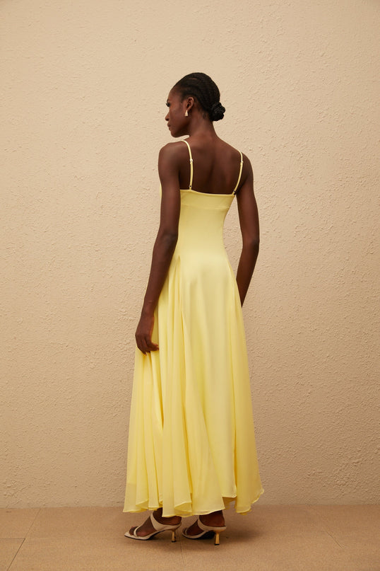 Charleigh Yellow Maxi Dress with Scoop Back and Adjustable Straps