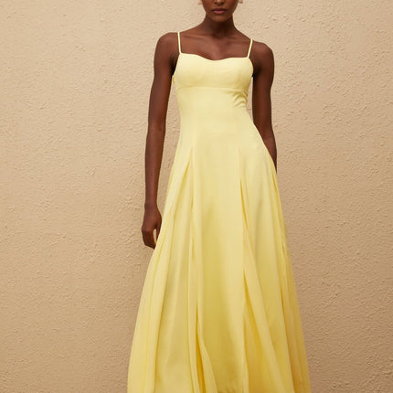 Charleigh Yellow Maxi Dress with Scoop Back and Pleated Detailing
