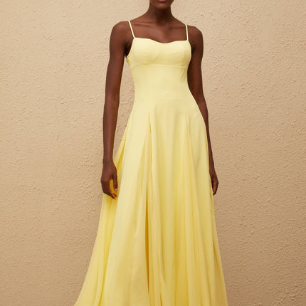 Charleigh Yellow Maxi Dress with Scoop Back and Adjustable Straps