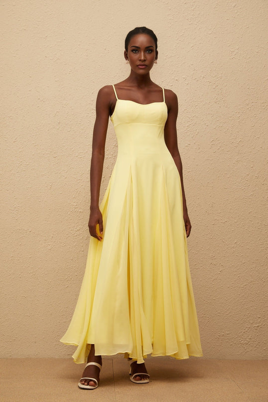 Charleigh Yellow Maxi Dress with Scoop Back and Adjustable Straps