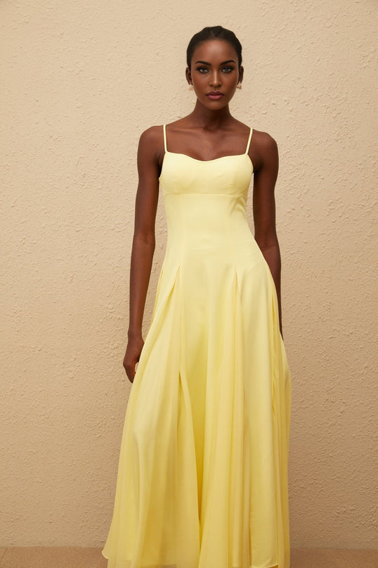 Charleigh Yellow Maxi Dress with Scoop Back and Adjustable Straps