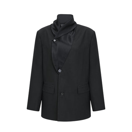 Charlotte Black Wool Blazer with Shawl Lapels and Single Button Fastening