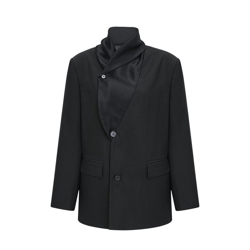 Charlotte Black Wool Blazer with Shawl Lapels and Single Button Fastening