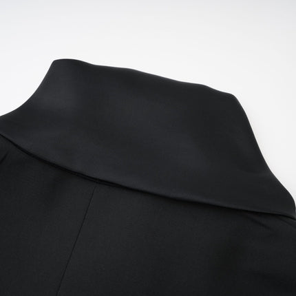 Charlotte Black Wool Blazer Shawl Lapels Single Button Fastening Long Sleeves Front Flap Pockets Straight Hem Formal Event Versatile Garment