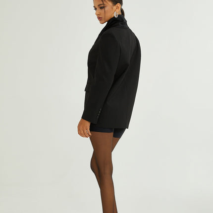 Charlotte Black Wool Blazer with Shawl Lapels and Single Button Fastening