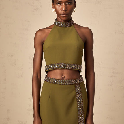 Charlotte Olive Green Skirt Top Set