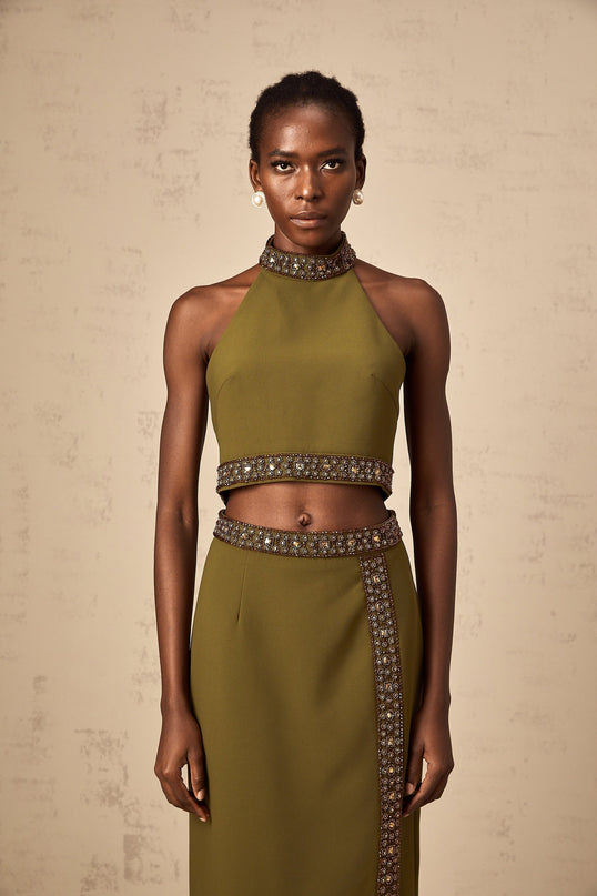 Charlotte Olive Green Skirt Top Set