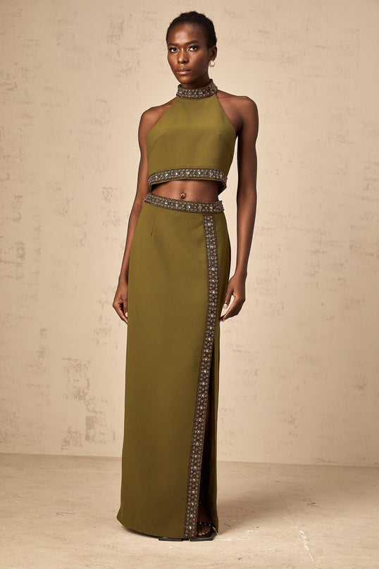 Charlotte Olive Green Skirt Top Set