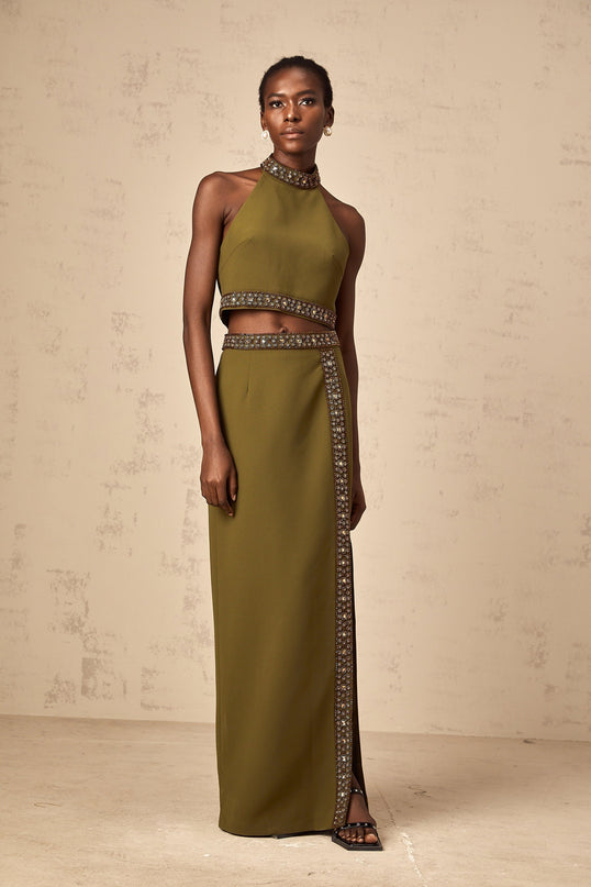Charlotte Olive Green Skirt Top Set