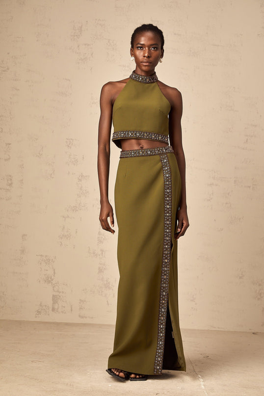 Charlotte Olive Green Skirt Top Set